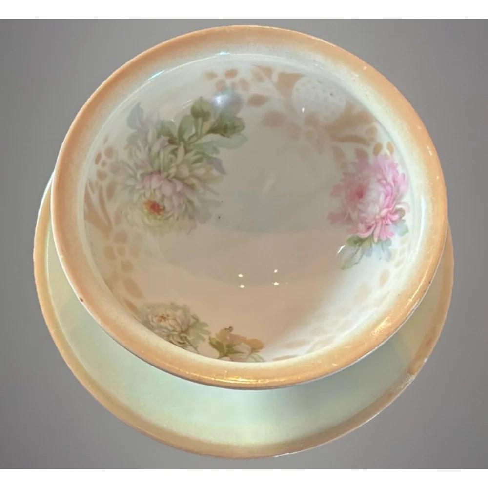 Vintage Floral Sauce Bowl with Attached Under Plate Gravy Dish Boat K&L Germany